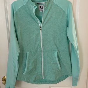 FootJoy Performance Full Zip Jacket with thumbholes for golfing: Heather Teal, M